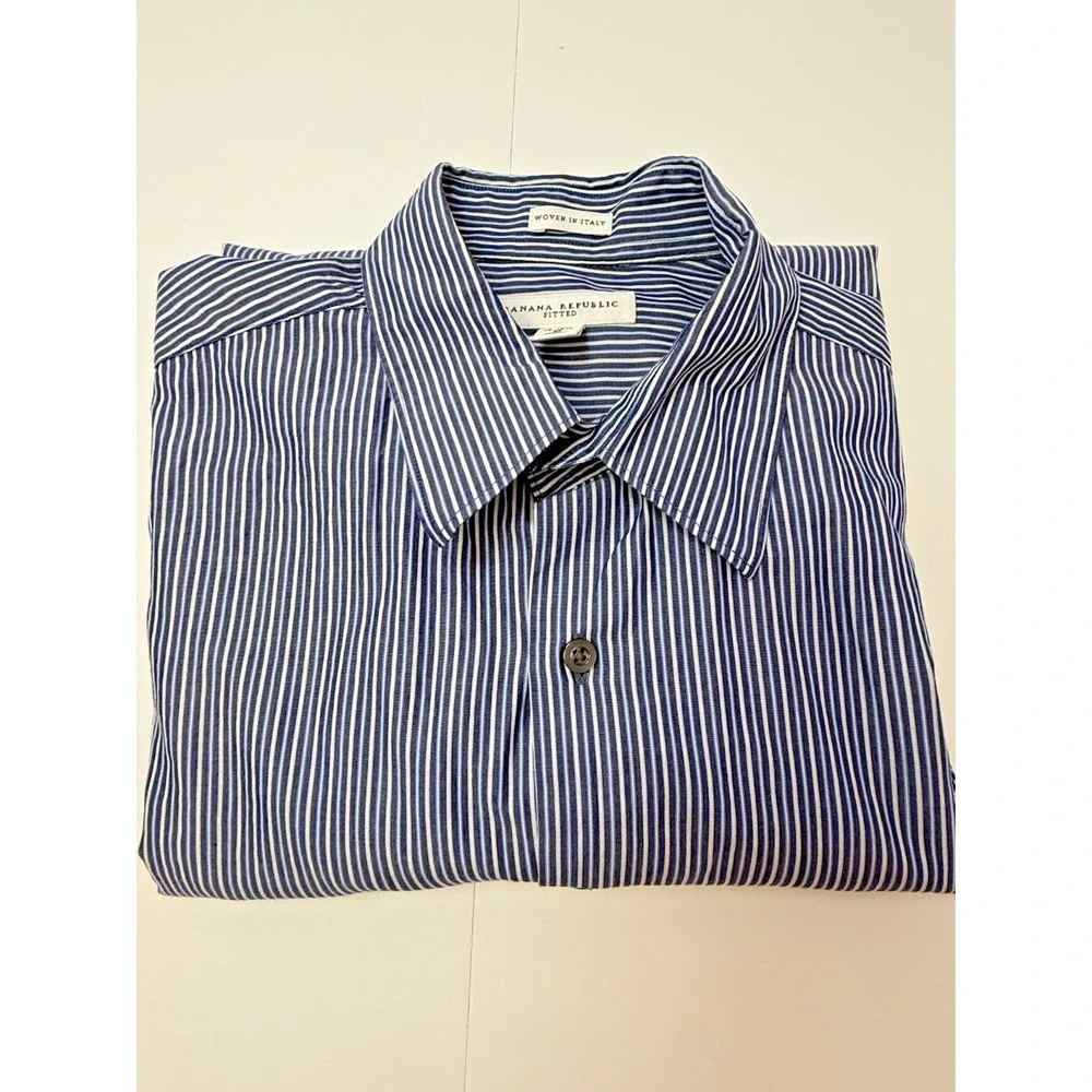 Blue White Stripe Dress Shirt Mens Fitted Woven Business Italy Banana Republic M